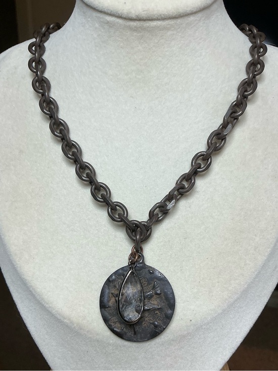 Jewelry - Rustic Copper Chain 17” with Bird Coin and Clear Crystal